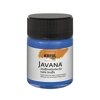 Immagine di KREUL 91907 vernice per tessuti Javana leggeri, barattolo da 50 ml in blu royal, liscia a base d&#039;acqua con carattere cremoso, penetra profondità nelle fibre.