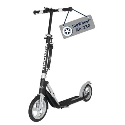 Immagine di HUDORA Monopattino BigWheel Air 230 con/senza freno a mano in alluminio resistente con pneumatici Regolabile altezza e pieghevole, per carico fino 120 kg