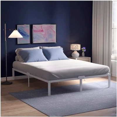 Immagine di Dreamzie Struttura Letto Matrimoniale 120x200 con Rete in Metallo Bianco Gambe Altezza 41 cm Resistente, Montaggio Facile, Ampia Capacità di Stoccaggio