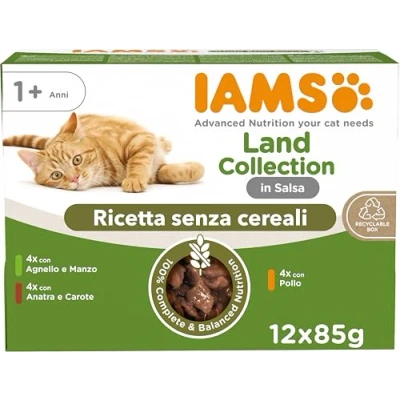 Immagine di Bustine di cibo umido per gatti IAMS Advanced Nutrition Grain Free Land Collection senza cereali in salsa età superiore a 1 anno