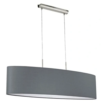 Immagine di Eglo La lampada a sospensione Pasteri, in tessuto due punti luce, ovale acciaio e tessuto, nichel opaco, grigio, E27, 100 cm