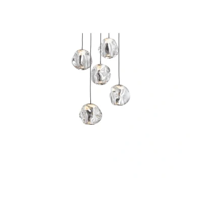 Immagine di LOOM DESIGN Lampada a sospensione Ice Ball, cromo/chiaro, 5 luci