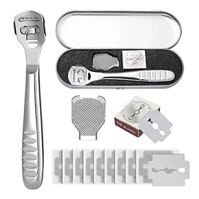 Immagine di Raschietto per piedi calli lima in acciaio inox Kit professionale pedicure e pedicure, strumenti la cura dei piedi, con 10 lame di ricambio argento