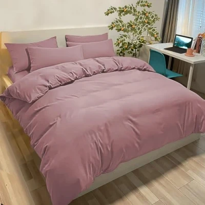 Immagine di Set Copripiumino Una Piazza e Mezza 200x200 cm (2 Federe 65x65) Monocromatico in Microfibra Rosa Scuro, Morbido ed Ipoallergenico, Inclusa Federa 50x80