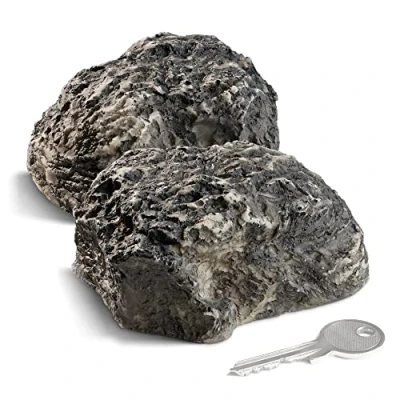 Immagine di com four® 2X Pietra Chiave Medium Hill Finta con Scomparto Segreto Roccia Artificiale per Geocaching Nascondiglio in Aspetto Manichino di Masso