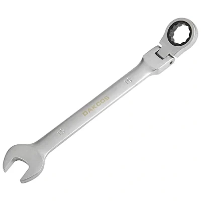 Immagine di DAKCOS Chiave a cricchetto combinata 19 mm metrica ad anello aperta con snodo in CR V finitura cromata opaca