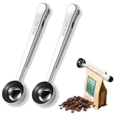 Immagine di 2 pezzi Clip per cucchiaio da caffè, Misurazione del Misurino dosatore Usato macinare chicchi di tè, latte in polvere, zucchero,farina d&#039;avena(Argento)