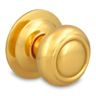 Immagine di Amig Pomello Mod. 53 Dorato Rotondo in Ottone Lucido per Porte Esterne d&#039;INgresso Diametro Maniglia Ø70 mm · Altezza 73,5 Include Vite e Dado di Fissaggio