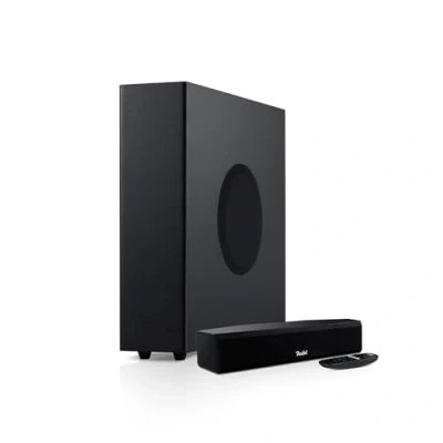 Immagine di Teufel Cinebar One + 2.1 Soundbar Ultra compatta con subwoofer salvaspazio, Dolby Audio, Bluetooth 5.0 aptX, pannello touch, Dynamore nero