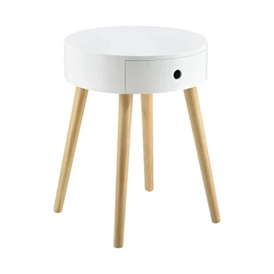 Immagine di [en.casa] Comodino con Cassetto 50 x 38 cm Tavolino Rotondo Bianco Rustico
