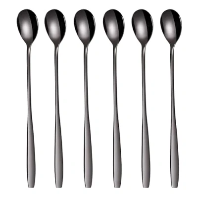 Immagine di GRÄWE Set di Cucchiai per Latte Macchiato, Nero, 6 pz, 22 cm, lunghi, da dessert, gelato, caffè freddo, Acciaio inossidabile, lavabili in lavastoviglie.