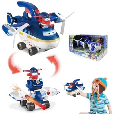 Immagine di Super Wings Aereo Giocattolo 2 in 1 Set di Aereoplano con Jett Poliziotto Giocattolo, per Bambini Regalo Bambina 3 4 5 Anni