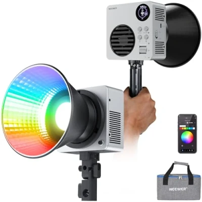 Immagine di NEEWER Luce Video LED RGBWW da 80W con Riflettore e Batteria 72Wh, Controllo APP/2,4G,18 Effetti,10400lux/m 2500K 7500K, Ricarica Rapida PD 100W, Mini Continua RGB COB Attacco Bowens, HB80C