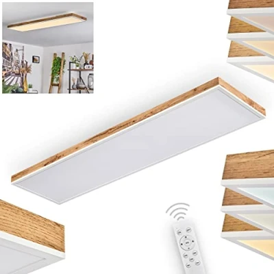 Immagine di Lampada da soffitto a LED Salmi, in metallo/MDF/plastica bianco/effetto legno/marrone, pannello dimmerabile/colore della luce modificabile con telecomando, 150 2250 lumen, 2700 6500 Kelvin, 1