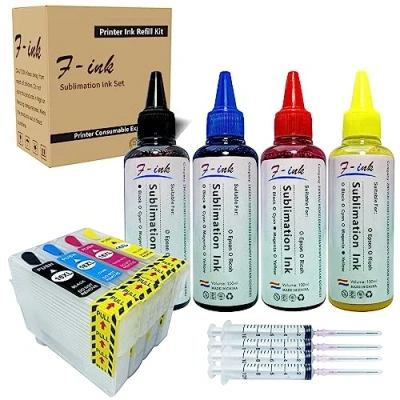 Immagine di F ink,set di inchiostri a sublimazione da 400 ml,compatibile con cartucce inchiostro Epson 16 o 16XL,inchiostro trasferimento termico per tazze/piatti/camicie in poliestere/custodie telefoni