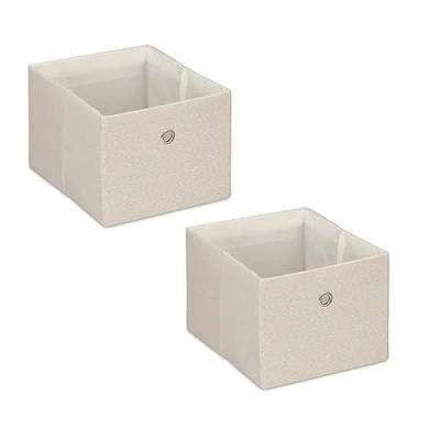 Immagine di Relaxdays Scatola Portaoggetti, Set 2 Portagiochi da Scaffale, HLP 16x20,5x25 cm, Box in Stoffa Giochi, Libreria, Beige