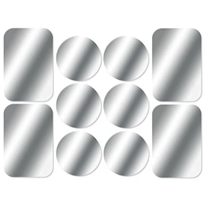 Immagine di AJOXEL 10 Pezzi Placche Metalliche Adesive per Cellulare, Piastrine (4 Rettangolari e 6 Tonde) Supporto Magnetico Auto/Porta Telefono da Auto con Calamita Argento