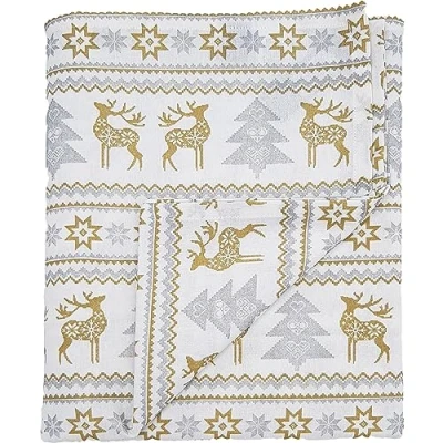 Immagine di Ragged Rose Tovaglia, Cotone, Natale Nordico Argento, 140 x 230 CMS