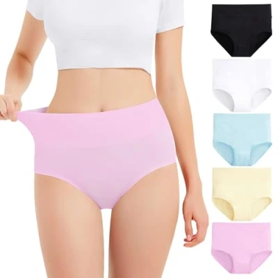 Immagine di Falechay Mutande Vita Alta Donna in Cotone Pacco da 5 Multicolore 2,S