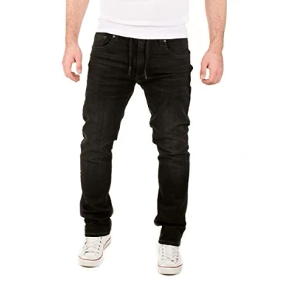 Immagine di WOTEGA Noah Pantaloni da Jogging in Jeans Elasticizzati Uomo con Elastico Casual, Nero (Phantom Black 3R4205), W33/L34