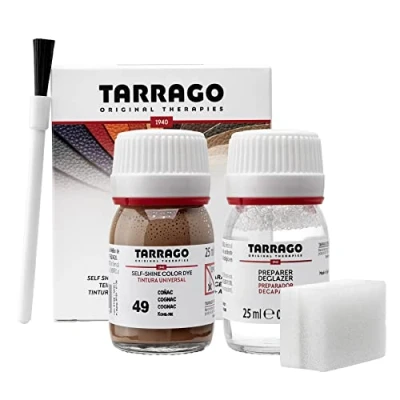 Immagine di Tarrago Kit 25 ml di colorante auto lucido Tintura autolucidante per scarpe, accessori e primer Copre sfregamenti calzature Cognac (49)