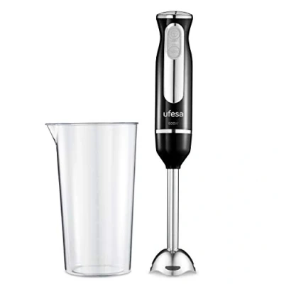 Immagine di Ufesa BP3442 Classic Advanced Black Frullatore ad immersione Minipimer, Potenza 600 W, Piedino separabile, Funzione Turbo, Bicchiere graduato incluso. Senza BPA