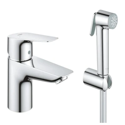 Immagine di Grohe Start Edge Miscelatore Monocomando per Lavabo Taglia S, Cromo, Manopola doccia con deviatore integrato, Installazione veloce, 23773001