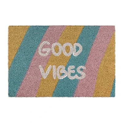 Immagine di Relaxdays Zerbino Ingresso Casa “Good Vibes, 60x40 cm, Tappeto in Fibra di Cocco, Tappetino Interni e Esterni, Colorato
