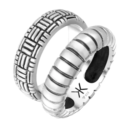 Immagine di Kuzzoi set di 2 eleganti anelli da uomo, in argento sterling 925, per con dettagli ossidati, alla moda, taglia 60 66