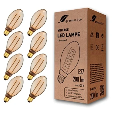 Immagine di greenandco 8x lampadina a LED di design vintage in stile retrò E27 B75 4W 200lm 1800K 320 230V, ambra, nessun sfarfallio, non dimmerabile