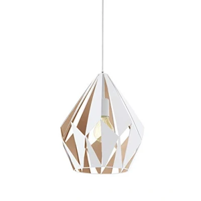 Immagine di EGLO lampada a sospensione Carlton 1, uno punto luce vintage, retrò in acciaio, bianco, miele, attacco E27, diametro di 31 cm