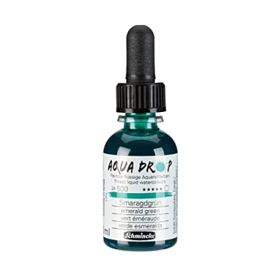Immagine di Schmincke AQUA DROP, verde smeraldo, flaconcino con pipetta, 30 ml, 24500034, acquarelli liquidi, urban sketching, calligrafia, handlettering