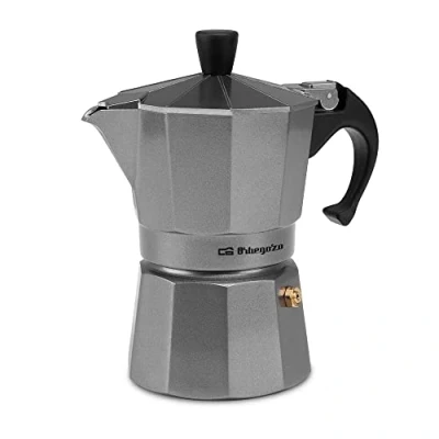 Immagine di Orbegozo KFS320 KFS 320 Caffettiera Italiana in Alluminio, 3 Tazze capacità, Manico Ergonomico, Valvola di Sicurezza, Filtro Rimovibile, Metallo, Argento
