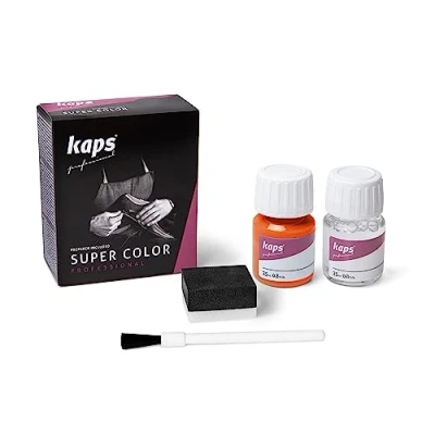 Immagine di Kaps Tinta Super Color + Preparatore (25 ml ognuno), Colorante Professionale per Pelle Naturale, Tela, Ecopelle, Nutre e Ripara le Scarpe in (128 Arancio)