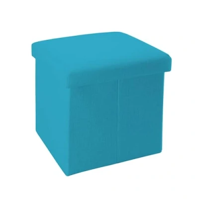 Immagine di INTIRILIFE Pouf Pieghevole 30x30x30 cm in Blu Celeste Cassapanca Cubo Contenitore Imbottito de Tessuto a l&#039;Ottica Lino con Coperchio Ottomane Poggapiedi Sgabello Panca Poltrona