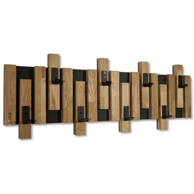 Immagine di FLEXISTYLE Appendiabiti da parete, in legno di quercia, con lamelle colore nero, 3 dimensioni (80 cm)