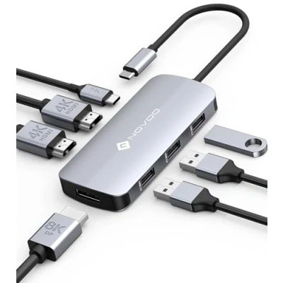 Immagine di Docking station USB C Con Display Triples, NOVOO 7 in 1 laptop Adattatore Doppio Monitor, DP Singolo 8K@30 Hz, HDMI 4K@60 3 Porte A, PD 100W Per MacBook, Dell, HP, Lenovo