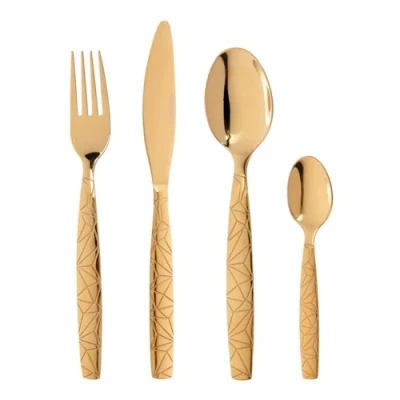 Immagine di KASANOVA 24 posate oro in acciaio inox Matrix, set 6 persone, pezzi con forchetta, coltello, cucchiaino e cucchiaio