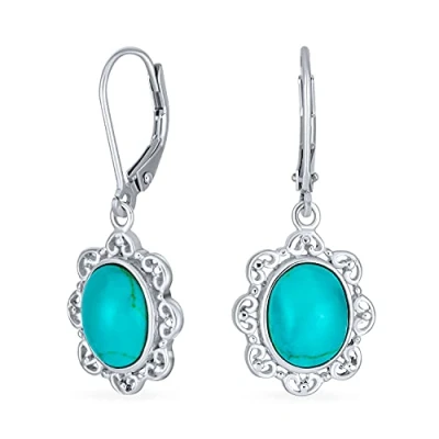 Immagine di Orecchini A Goccia Ovali Cupola Di Turchese Blu Stabilizzato In Stile Occidentale Boho Filigrana Per Le Donne, Argento Sterling 925 Con Leva Posteriore