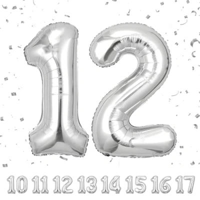 Immagine di Palloncini Compleanno 12 anni Argento 101 CM Palloncino Numero Gonfiabile in Foil Decorazioni di un uomo donna Vola con l&#039;Elio