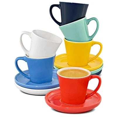 Immagine di Cosumy Set di 6 Tazzine da Caffè Espresso Colorate Con Piattini Ceramica Lavabile in Lavastoviglie 70ml Impilabili