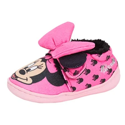 Immagine di Disney Ragazze Minnie Mouse Slipper stivaletti bambini 3D Bow pelliccia foderato pantofole primi camminatori casa scarpe, Rosa (rosa), 28 EU