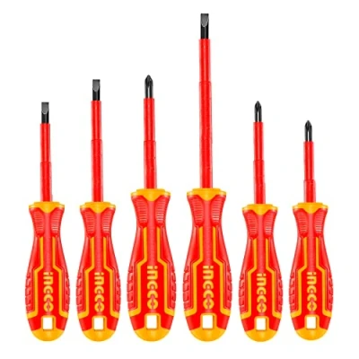 Immagine di INGCO Set di cacciaviti isolati 6 pezzi con telaio in alluminio, cacciavite elettrico, certificazione VDE 1.000V, qualità professionale, HKISD0608