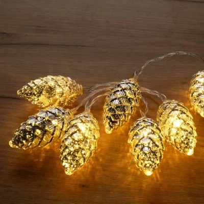 Immagine di Ideen mit Herz Catena di luci a LED pigne argento 10 bianco caldo illuminazione Natale Avvento lunghezza 1,20 m timer