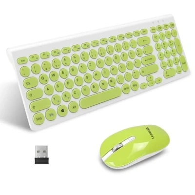 Immagine di LeadsaiL, Set tastiera wireless mouse e ergonomici, per PC mouse, layout tedesco QWERTZ, tasti silenziosi MacOS PC, laptop, verde