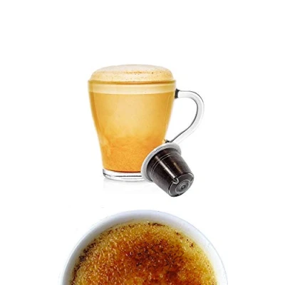 Immagine di Capsule Aromatizzate Crème Brûlée Compatibili Nespresso (50pz) Solubili Kickkick per Nespresso, Bevanda Calda Cremosa a Base di Latte e Caramello