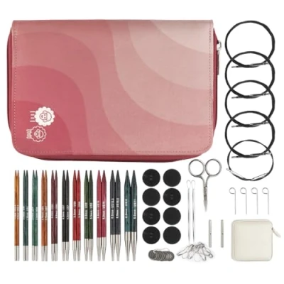 Immagine di KnitPro Dreamz Interchangeable Needle Set 11 x 13cm Circular Knitting Pin Pairs with Accessories Regal Set, Colour Coded for Beginners, Professionals &amp; Gift