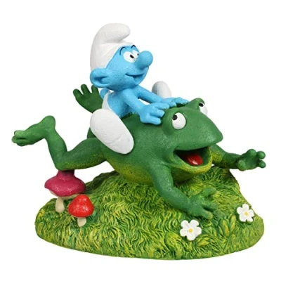 Immagine di Aqua Della, statuetta dei puffi foresta rana 13 x 8,2 11,4 cm, altamente dettagliata e realizzata in resina poliestere, non tossica pH neutro, per acquari d&#039;acqua dolce acqua di mare