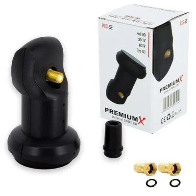 Immagine di Premium X Single LNB per 1 utente Convertitore di Segnale TV con Protezione dalle intemperie SAT Digitale in Nero 2 connettori F Inclusi DVB S2 8K UHD 4K Full HD
