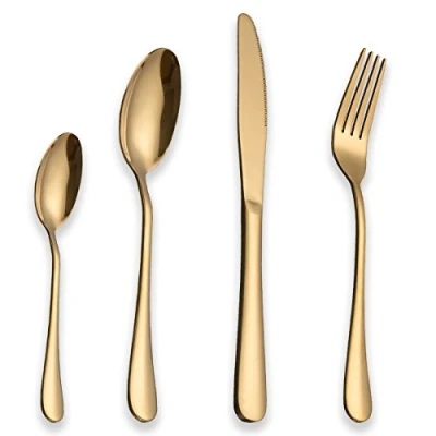 Immagine di Berglander set di posate in acciaio inossidabile 24 pezzi con placcato titanio oro, colore dorato, posate, servizio per 6 (24 pezzi)